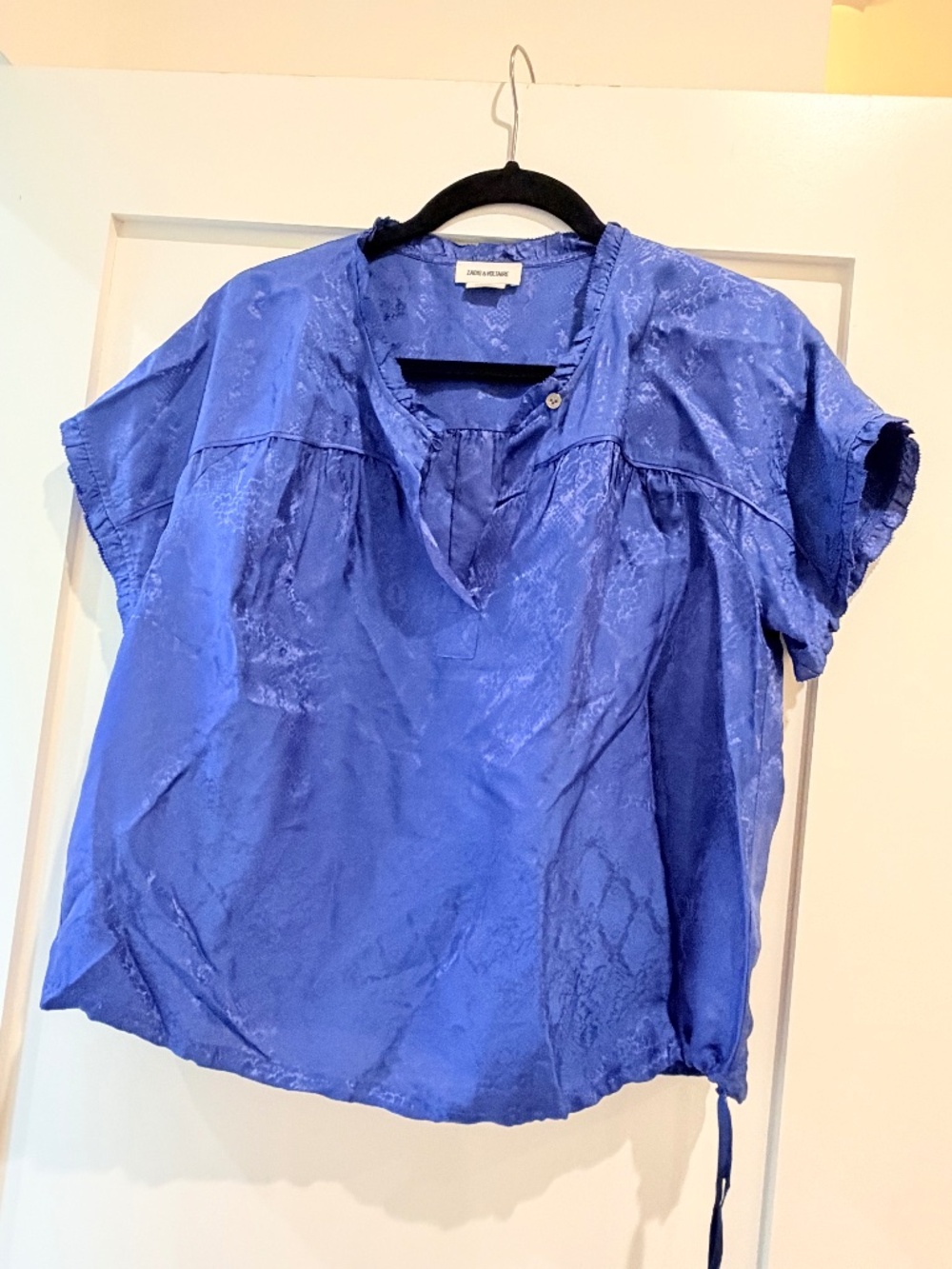 Zadig & Voltaire Blue Silk Blend Short Sleeve Shirt - Size Small